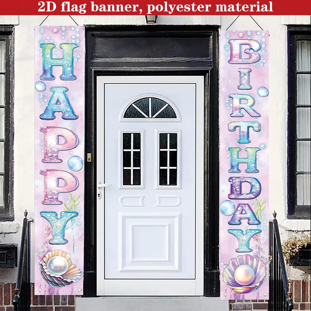 Happy Birthday Couplet Banner Mermaid Shell 1 Pair 180x30cm Indoor Outdoor Decor