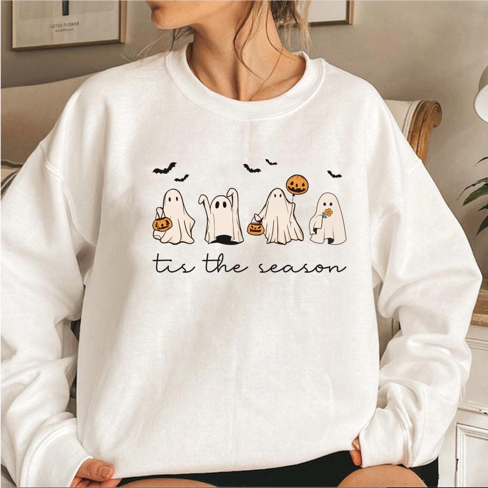 

Tis The Season Halloween Sweatshirt Retro Ghost Hoodies Women s Halloween Sweatshirt Long Sleeve Pumpkin Season Pullovers Hoodie S білий
