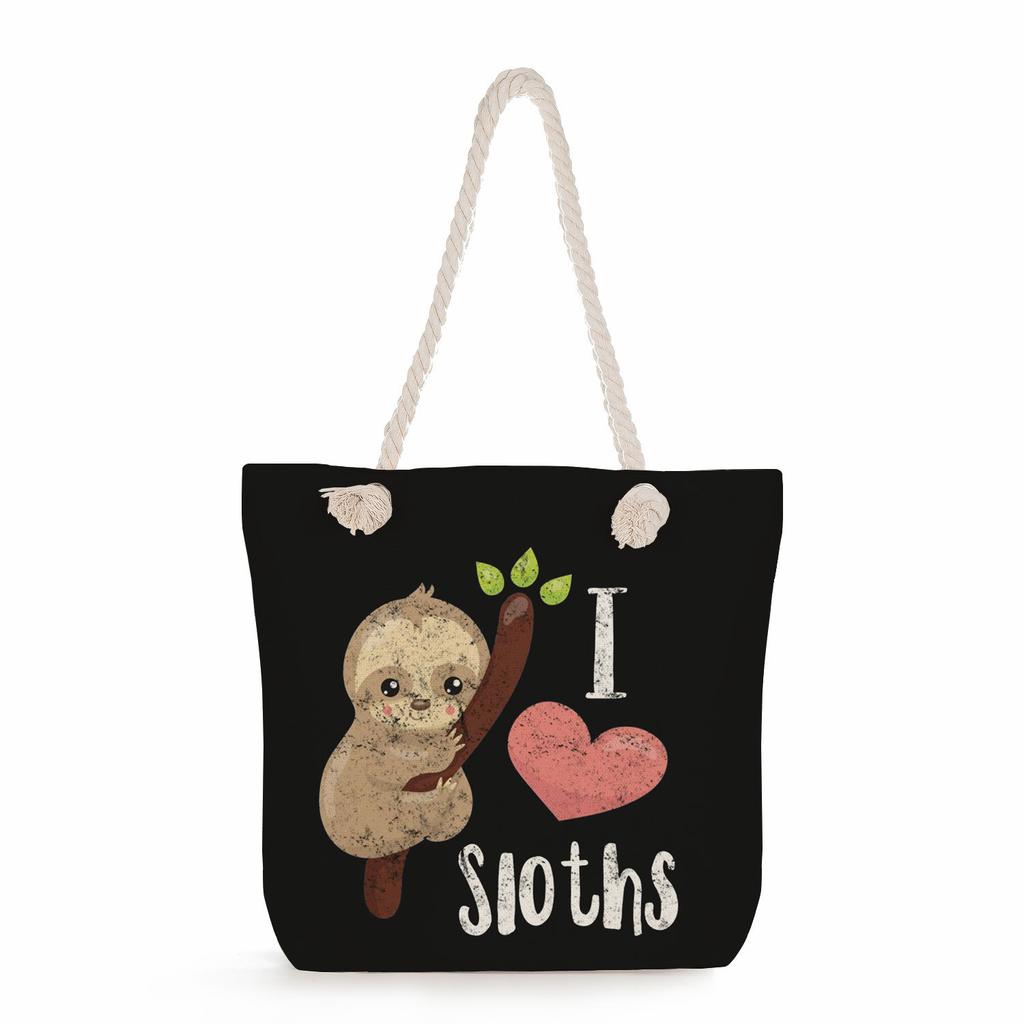Multifunctional sloth Printed Thick Rope Shoulder Beach Bag Casual large capacity handbag 0121