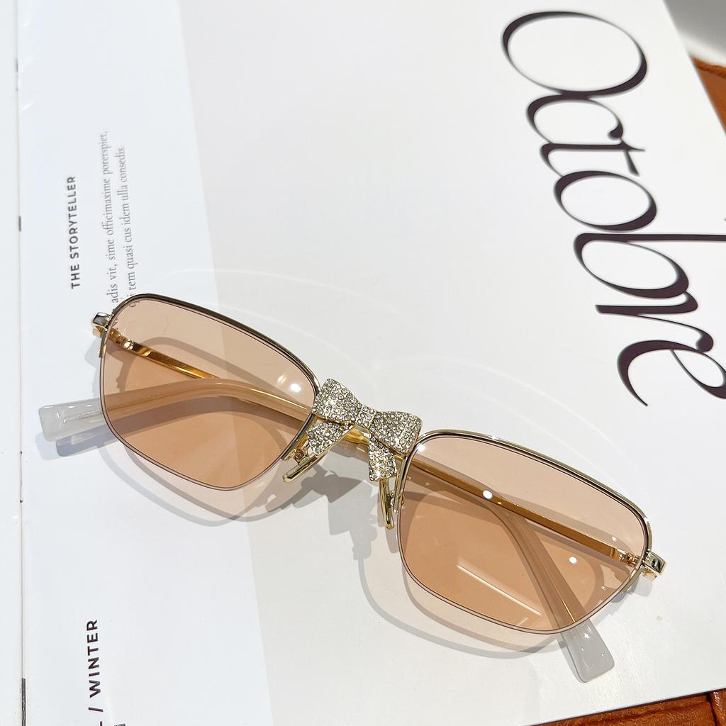 Metal half-frame flat glasses frame unisex YVM fashionable and cute bow optical mirror can be matched with degree silver