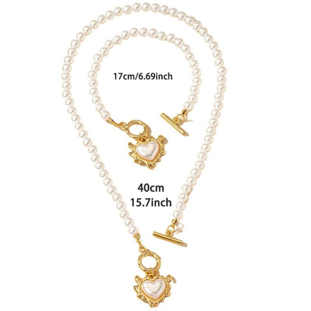 Beaded Heart Pendant Jewelry Set Crystal Pearl Necklace Set Necklace Bracelet Set  Wedding Party
