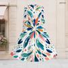 Women Plus Size V Neck Long Sleeve Printed Tie Waist A Line Flared Midi Dress