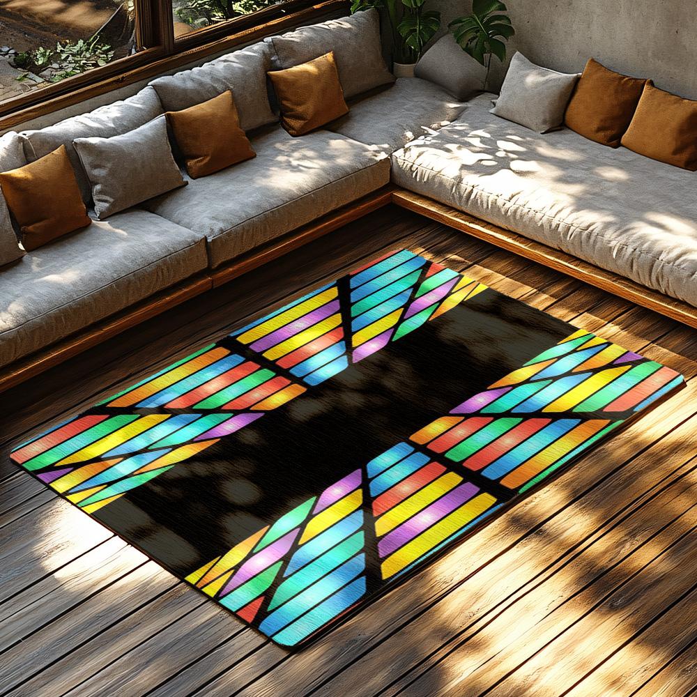 Tuniu Colorful Rainbow Striped Geometric Rug Mat for Living Room Bedroom Kitchen Floor Decor