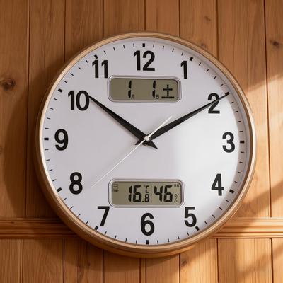 32cm Durchmesser Analoge Funk-Wanduhr mit Kalender, Temperatur- und Luftfeuchtigkeitsanzeige, Geräuschloser Betrieb, Durchgehender Sekundenzeiger, Roségold, M-47