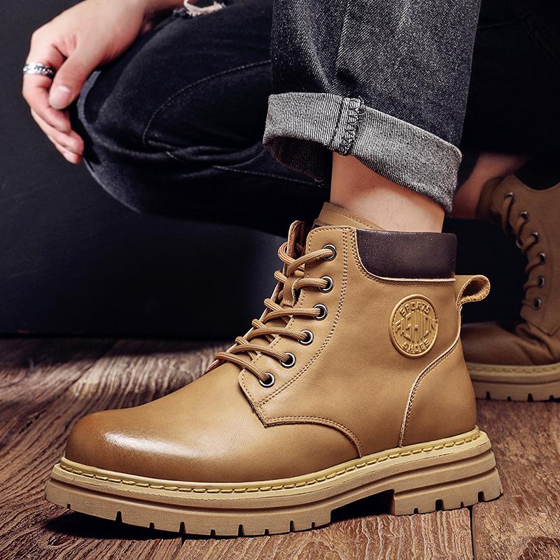 Men's Martin Boots Autumn and Winter Fleece Thickened Warm Rhubarb Boots Casual Trend British Tooling Boots Tide 2025