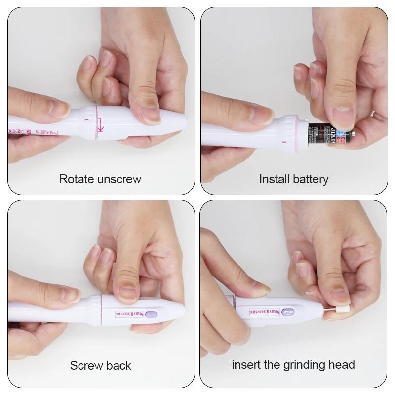 1 Set Mini Professional Electric Nail Drill Kit Use With Battery Milling Cutter Bits For Manicure Polishing Pedicure