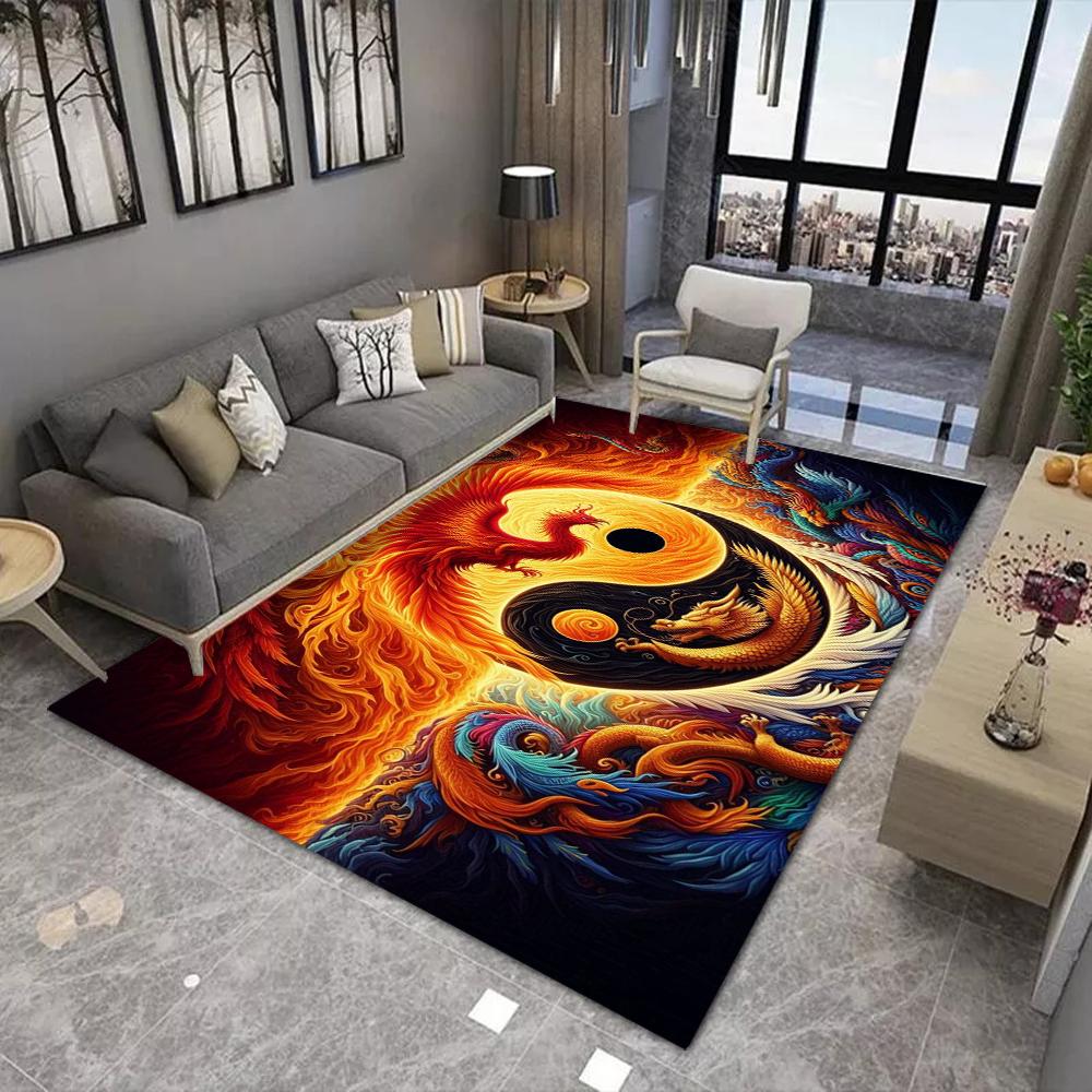 Chinese Dragon Phoenix Carpet Mat Rug Yin Yang Lucky Auspicious Traditional Pattern Modern Living Room Home Decor Soft Floor Mat