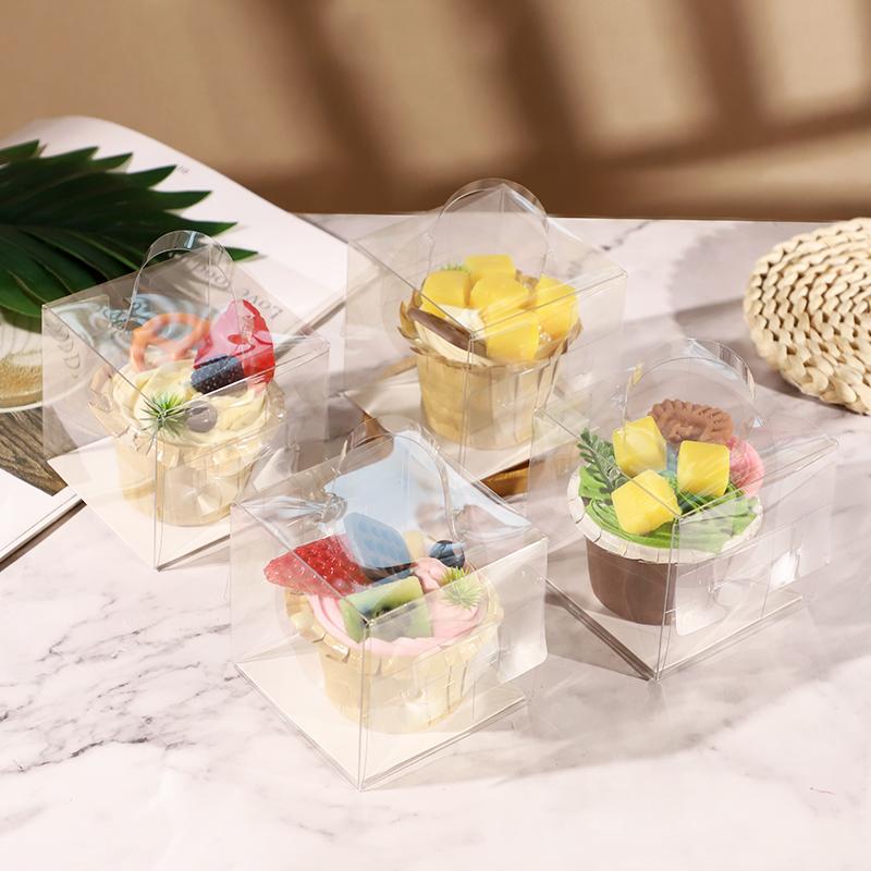 Transparent Cake Box Plastic Dessert Cupcake Packaging Box with Handle Wedding Birthday Party Supplies Gift Wrapping Decoration