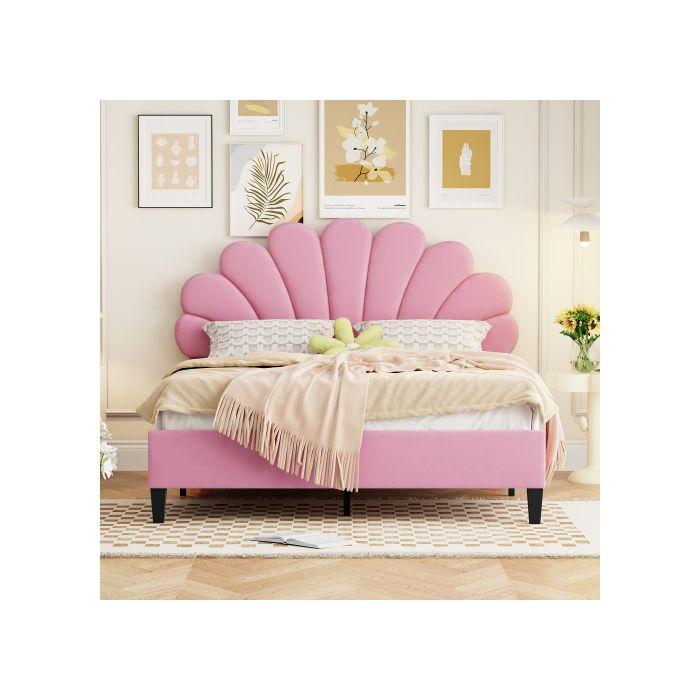 Dvoulůžko čalouněné - MUVOE - 140 x 200 cm - Květinové čelo postele - Robustní MDF - Snadná montáž