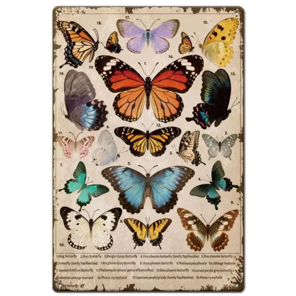 

SUPERDANT Vintage Butterfly Tin Sign – Retro Metal Wall Art Plaque for Homes, Cafés Coffee Bars; Ideal Gift 20x30cm