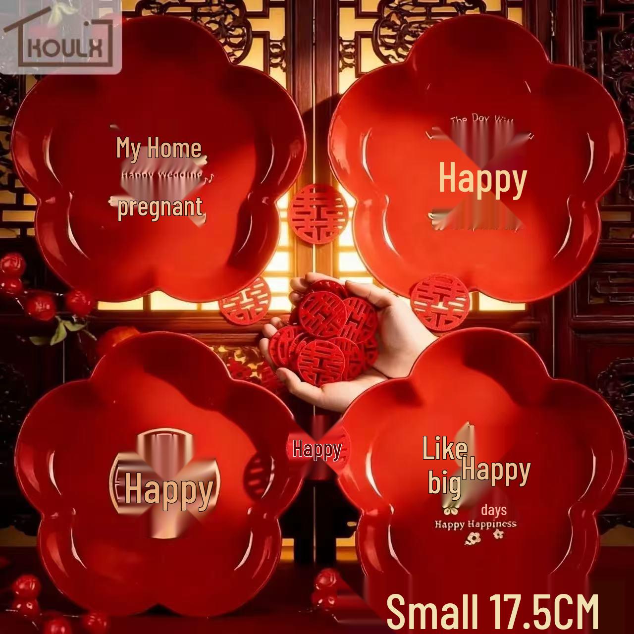 Red Wedding Candy and Dried Fruit Plate for Festive Occasions