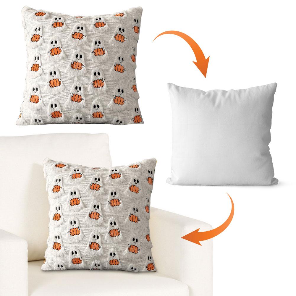 Halloween Ghost Pumpkin Pillowcase Washable Soft Pillow Case Plush Faux Fur Pillowcase for Festive Home Accent