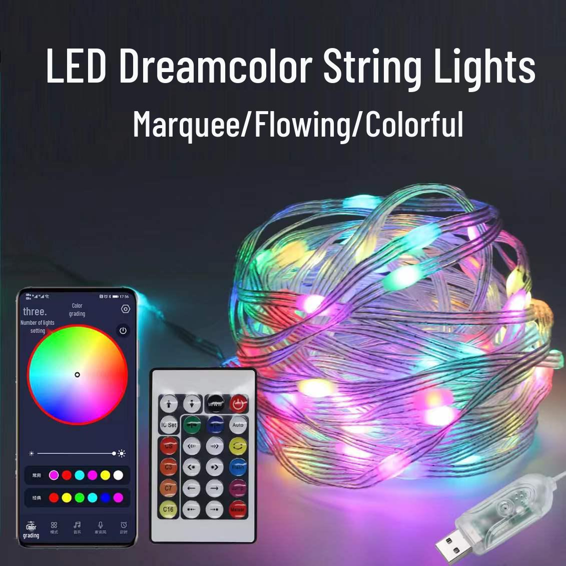 Iridescent Leather Cord Smart String Lights with Round Balls - Bluetooth App Controlled for Christmas 5m, 33 lights