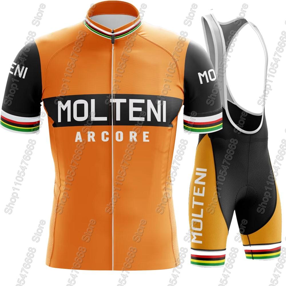 Retro Classic Molteniful-Team Cycling Jersey Set Summer Clothing Kits Men Road Bike Shirt Suit Bicycle Bib Shorts