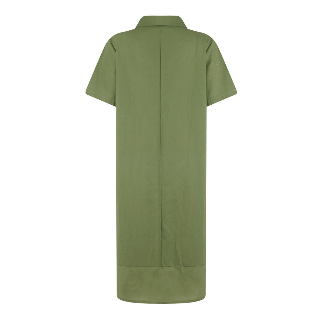 Women's Summer Casual Midi Short Sleeve Dresses Solid Color V-Neck Beach Vacation Dresses