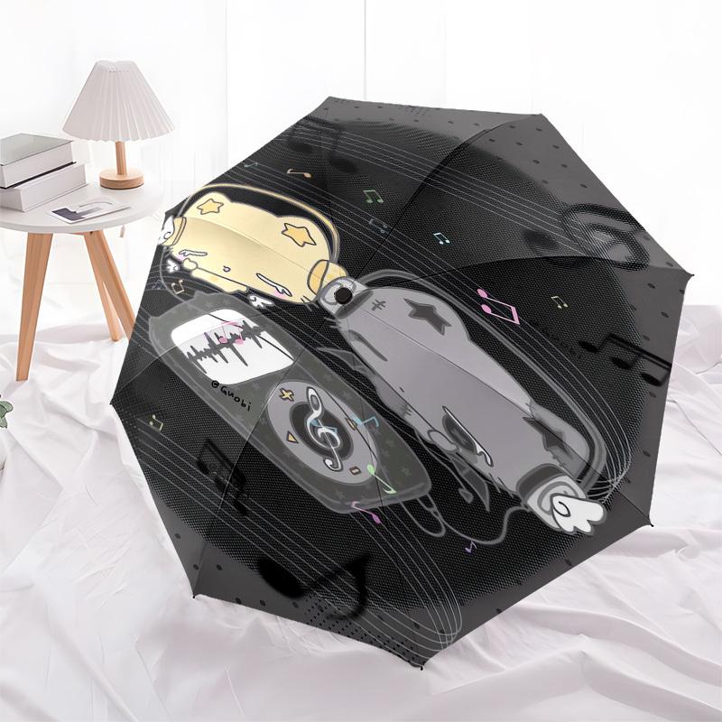 

1pc Music Bears Headphones Stars Notes Umbrella with Plastic Handle,Compact & Stylish,Cartoon Pattern,Outdoor UmbrellaPT462