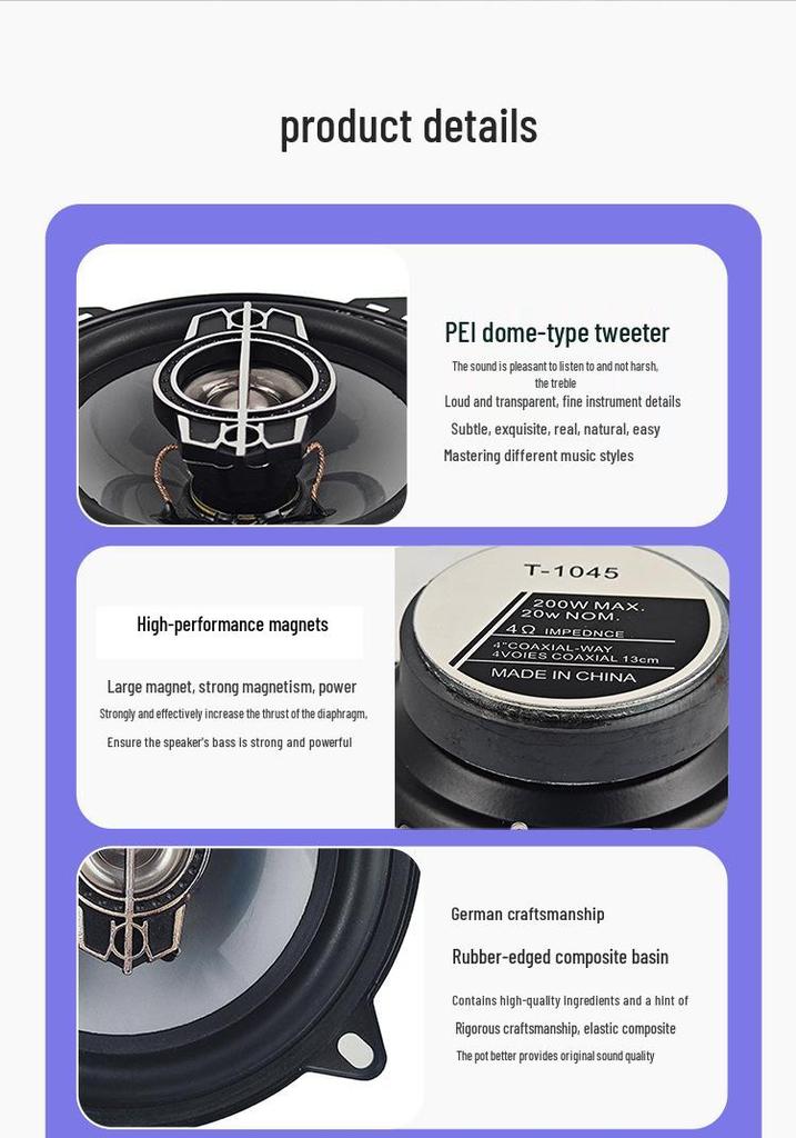Full-Range Coaxial Car Audio Speaker Set with Tweeter and Subwoofer