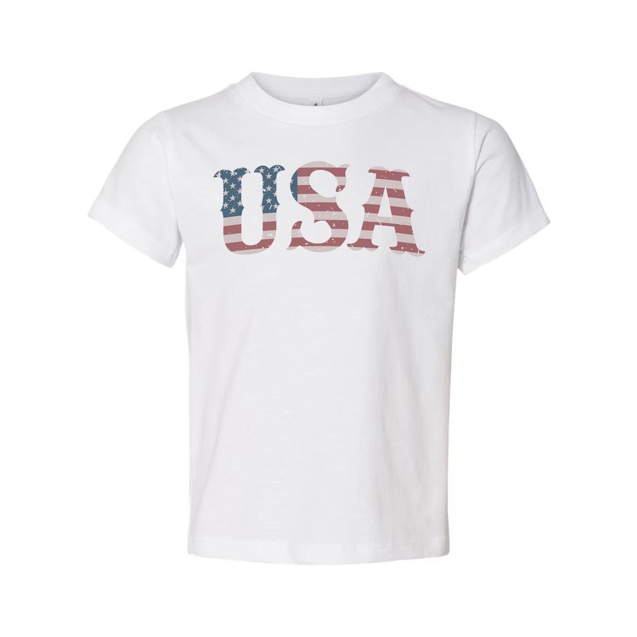 

Unisex USA Flag Letter Graphic Tee With Distressed Stars And Stripes Design Shor XL