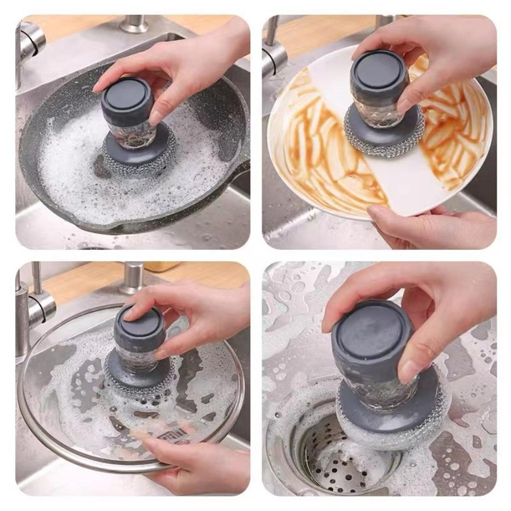 Brush Pot Tool, Press Type Automatic Liquid Addition, Wash Pot, Brush Household Kitchen Stove, Clean Without Damaging Pot Steel Wire Ball
