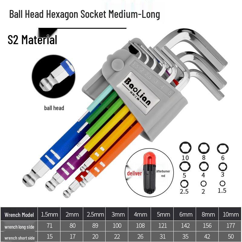 Colored Hex Key Set with Multifunctional 6-Point Screwdriver