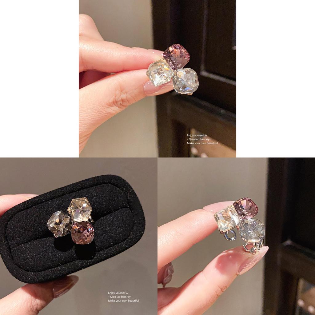 Geometric Openback Ring With Cz Stones For Elegant Womens Fashion Accessory