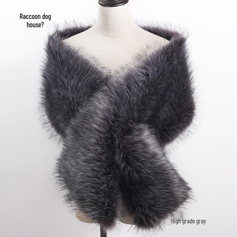Women's Faux Fox Fur Shawl Cloak: Thick Autumn/Winter Bridal Evening Scarf and Neck Warmer