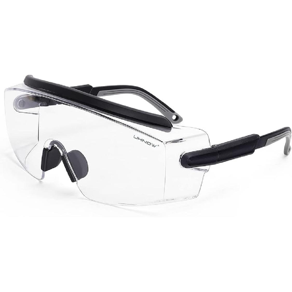 UKNOW Safety Goggles Over Glasses, Anti Fog Safety Glasses with Clear Wraparound Lens, ANSI Z87.1 Protective Eyewear