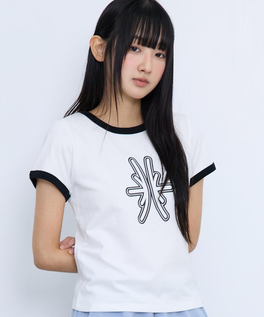 BOUNDARY Decalcomania Slim Fit Ringer T-Shirt [Ivory]