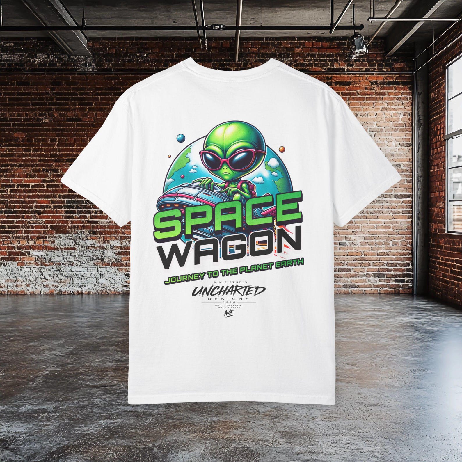 Space Wagon Alien T shirt, Funny Alien Shirt, Cute UFO Graphic Tee, Sci Fi Cartoon Tee, Space Lover Gift, Cool Alien Tee 4XL