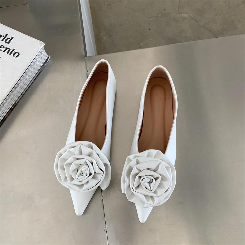 Fashion SUOJIALUN 2025 Autumn Women Flat Shoes Fashion Big Flower Ladies Ballerinas Shoes Pointed Toe Shallow Slip On Dress Flat Ballet