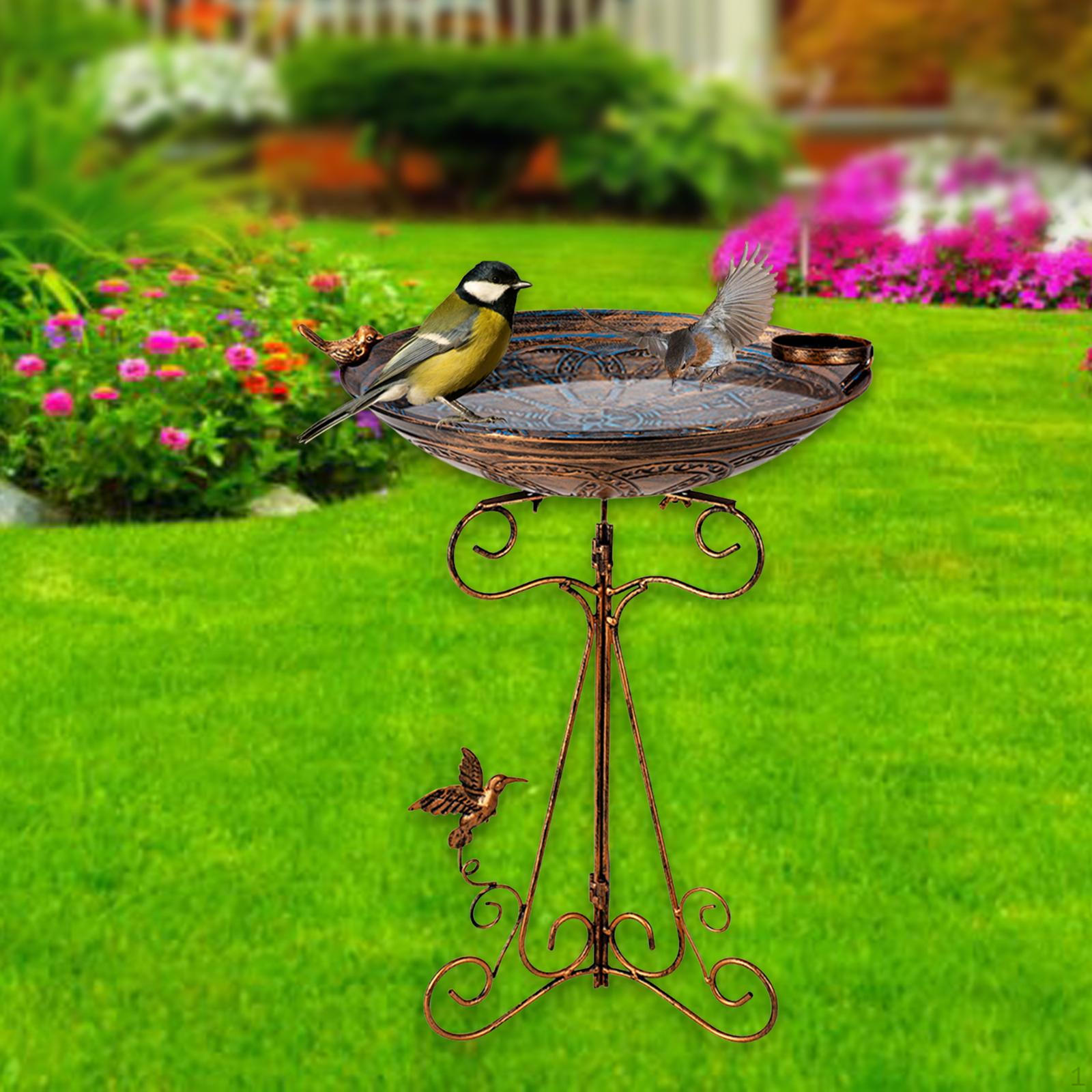 

Garden Decor Standing Bird Bath with Feeder Drinking Feeding Basin for Watchers