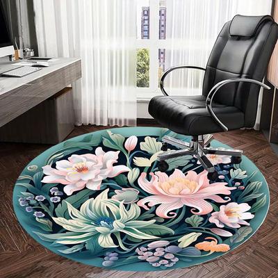 1pc Floral Mandala Design Round Carpet, Made of Polyester,Perfect for Decorating Office Chairs, Living Rooms,fplt139
