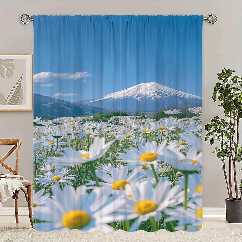 

2Pcs- Little Daisy - Printed curtains, polyester fabric, bedroom curtains, living room decor, home decor 29Wx64L(75x166CM)x2