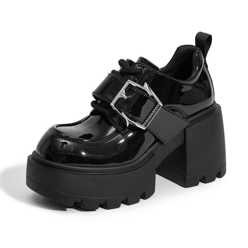 Platform loafers women's 2025 spring versatile thick-heeled small leather shoes British style inner height increase small high-heeled women's shoes