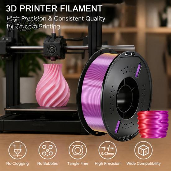 No Clog Filament Three-Color Gradient Silk PLA Filament, 1.75mm 1Kg Spool, Shiny Multicolor 3D Printer for DIY Printing Figurines Models Crafts