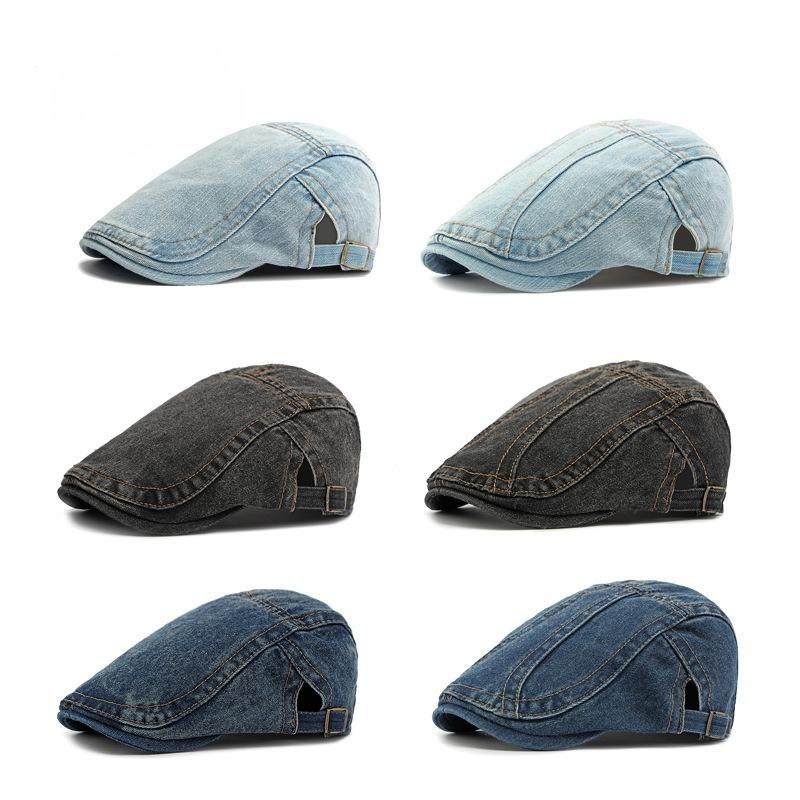 Men Washed Denim Beret Retro Flat Cap Spring Autumn Thin Newsboy Hat Women Casual Adjustable Duckbill Cap Trendy Cabbie Hat