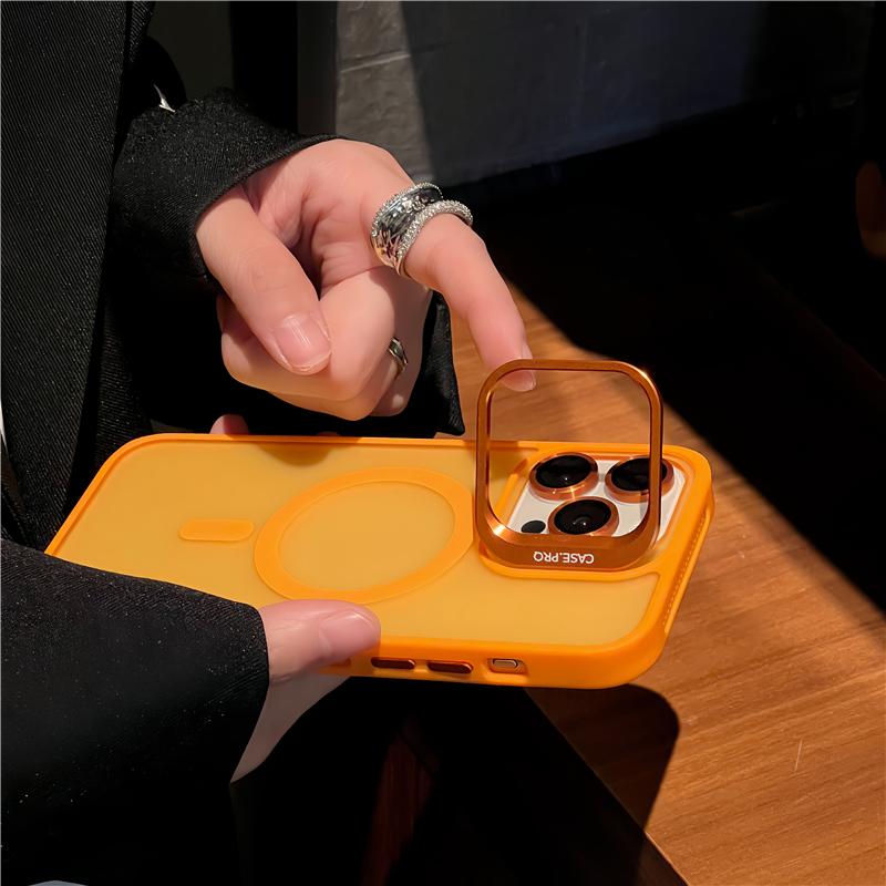 For iPhone 15 Pro Max Luxury Magsafe Magnetic Matte Phone Case For iPhone 11 12 13 14 16 Plus Lens Holder Stand Protective Cover