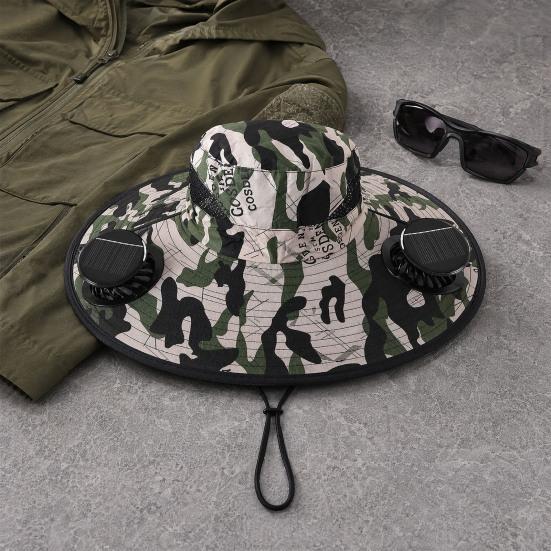 Cappello a tesa larga con doppia ventola, Cappello parasole ricaricabile solare e USB con batteria grande, Cappello ventilato estivo da esterno per Pesca Escursionismo Giardinaggio