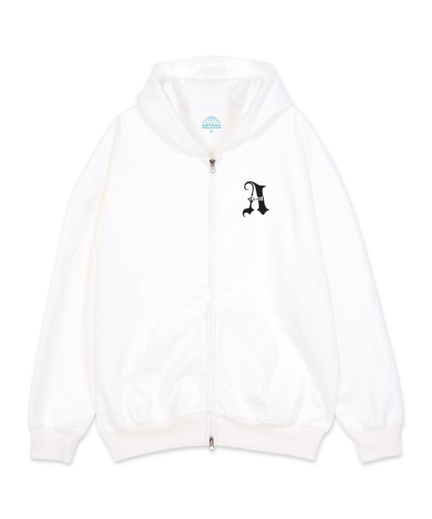 Astral Projection Astral A Oversized Wide Shoulder Zip-Up Hoodie_White