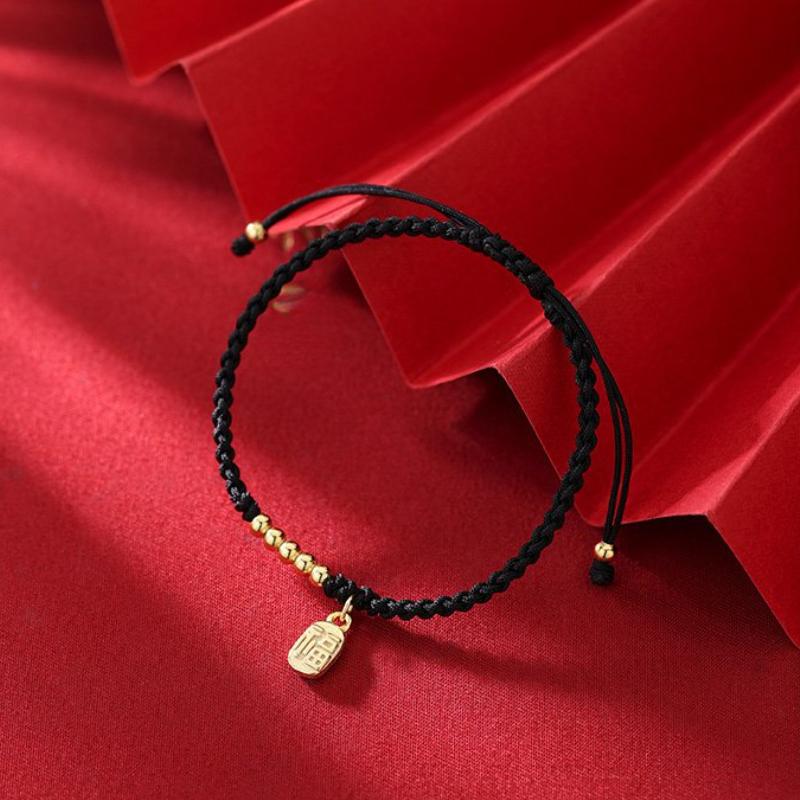 Handmade Chinese Style Beads Fu Blessing Lucky Couple Bracelet For Women Men Red Black Rope Bracelets Adjustable Jewelry Gifts