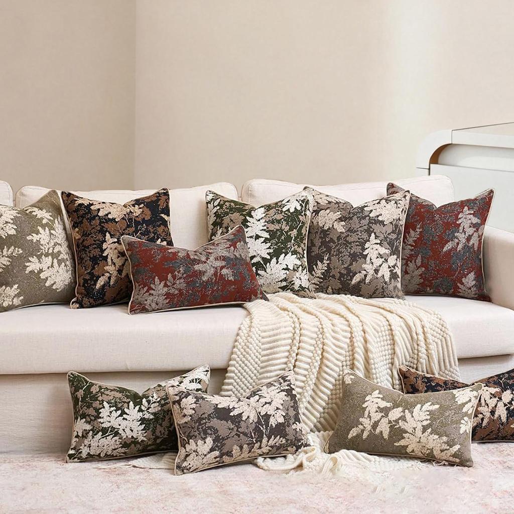Decorative Throw Pillow Cases Vintage Leaves Cushion Case Retro Farmhouse Pillowcase for Sofa Couch Porch Home Living Room Decor