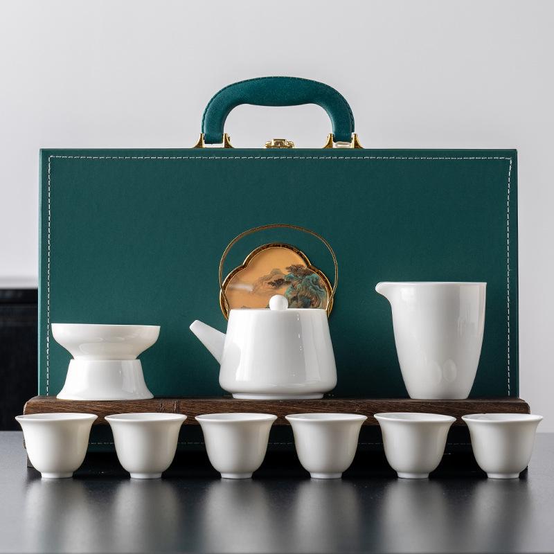 

Light luxury suet jade white porcelain kung fu tea set, complete set of office high-end business gifts, gift boxes, boutique products