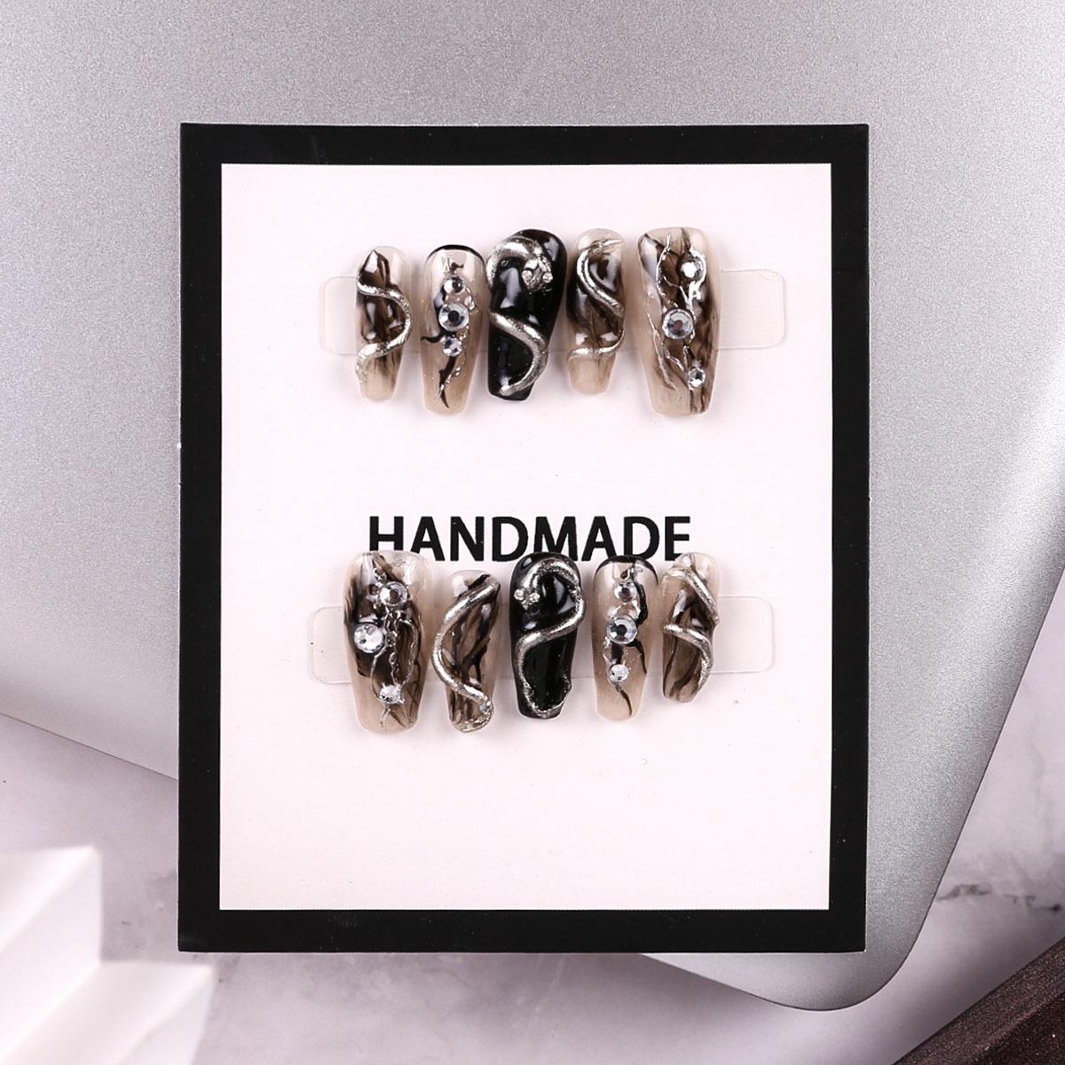 

New Handmade Wearable Nails with 3D Luxury Rhinestone Nail Art - Model C47 M - Includes 5-piece tool kit