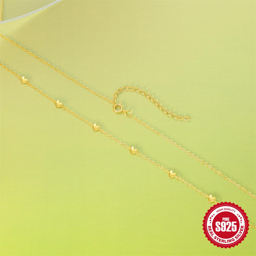 Stylish And Simple S925 Sterling Silver Love Stacked Women'S Versatile Collarbone Necklace