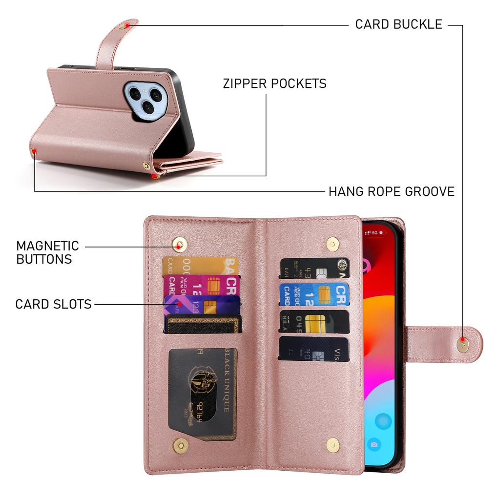 Dla Honor 400 Pro 5G (Światowy) Etui Portfel z Kieszenią na Zamek Skórzane Etui na Telefon ze Smyczami