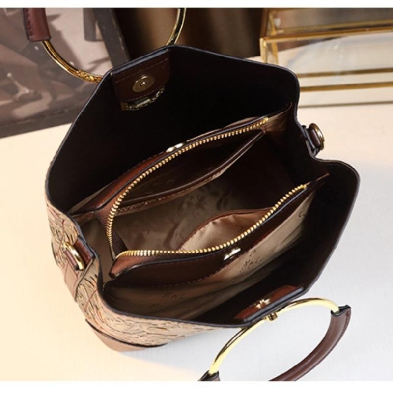 Women Tote Handbag Armpit Bucket Bag Fashion Middle-aged Mother Large-capacity Bag Retro Ink Painting Crossbody Shoulder Messenger Bag