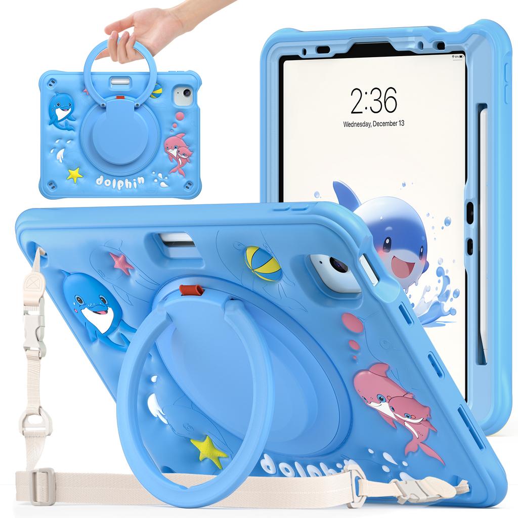 Handle Grip Case Universal for IPad Air 11 2025 M3 2024 M2 Pro11 2018-2022 Air 4 5 10.9" Rotating Stand Armor Cover Kids Cartoon