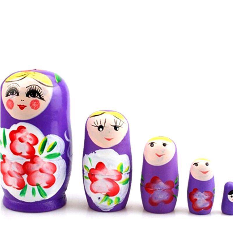 Popular Wooden Handicraft Russian Nesting Dolls: Set of 5 Cartoon-Style Handmade Dolls