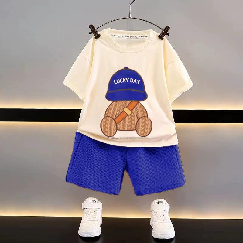 Summer Children's Short-sleeved Suit Boys Loose Casual Clothes Boys Waffle Baby Outer Wear Children's Clothing