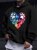 American/European Style Unisex Autumn/Winter Printed Hooded Long-Sleeve Sweatshirt, Paw Print ECG Heart Print Hooded Sweatshirt, Heart Outline with He